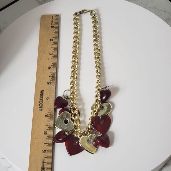 Valentine's Day Goldtone Large Link Necklace with Resin Hearts - Picture 5 of 5